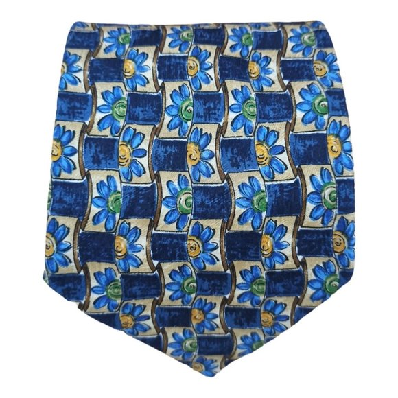 Ermenegildo Zegna Other - ERMENGILDO ZEGNA Blue Geometric Floral Silk Tie ITALY 59"/ 4"  EC